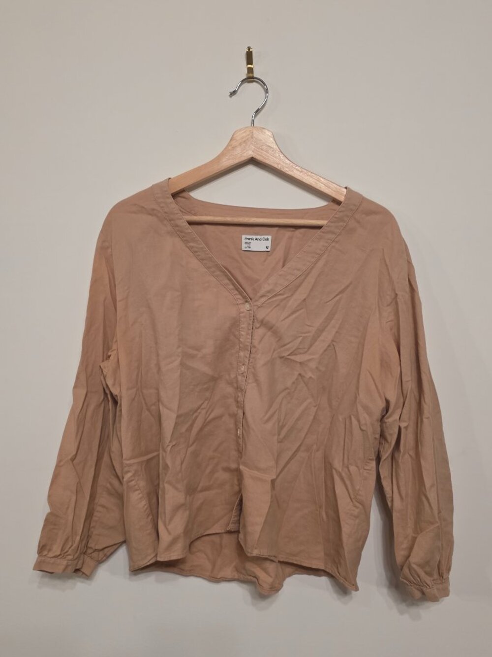 Frank and Oak The Organic Cotton Long Sleeve Blouse in Hummus Brown